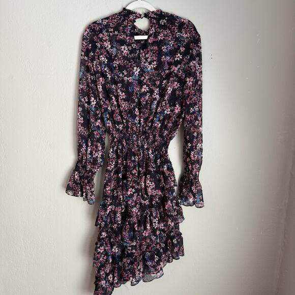 Misa Los Angeles Long Sleeve Floral Print Dress Asymmetrical Hem Large Savanna - Picture 6 of 12